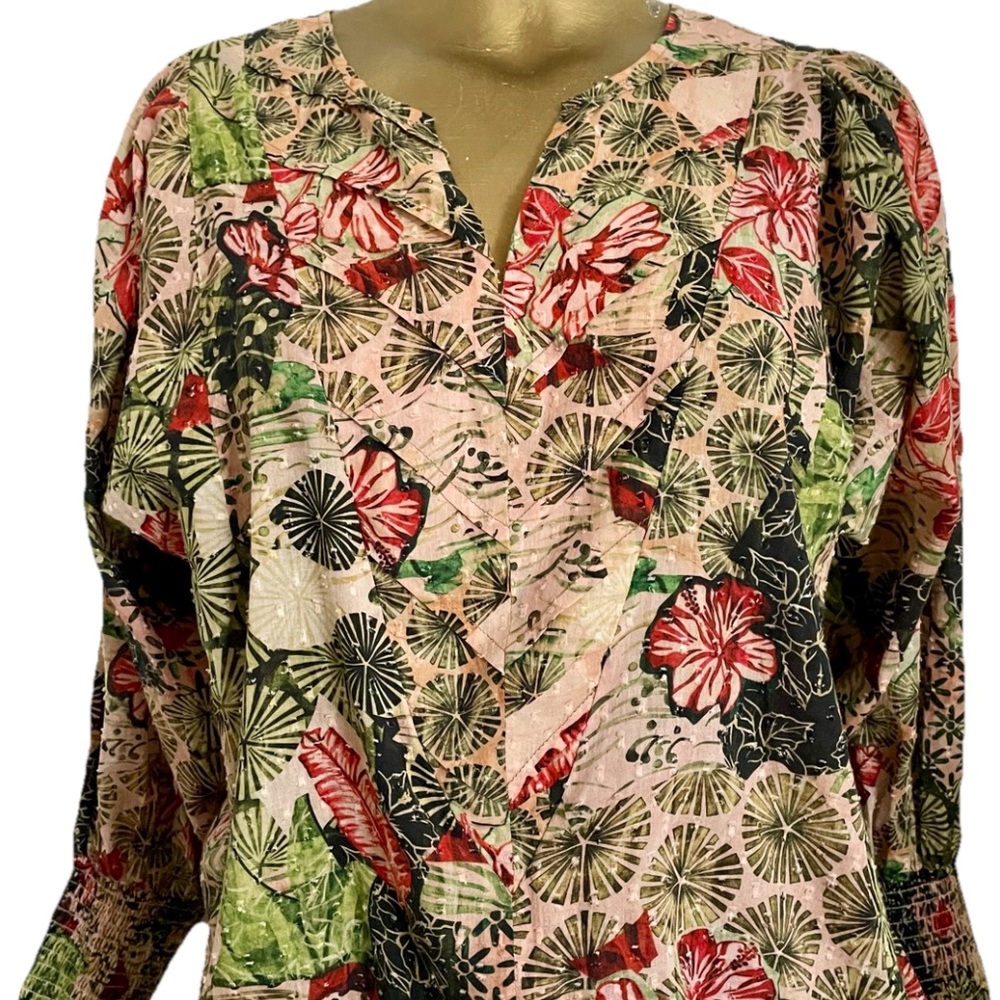 CHUFY My Aussie Days DESERT Flower Print Pleated BOHEMIAN Blouse Peasant TOP S/M - Picture 16 of 16